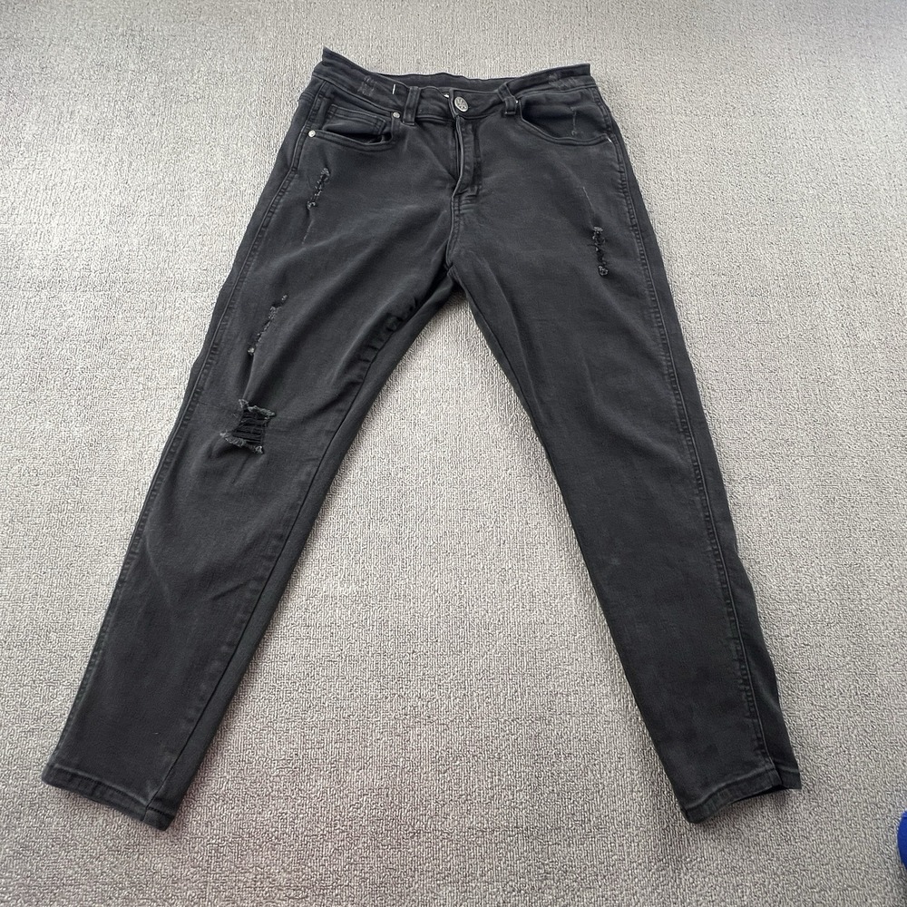 YoungLA Jeans Adult Size 28W 35L Black Distressed Streetwear Casual Pants Mens